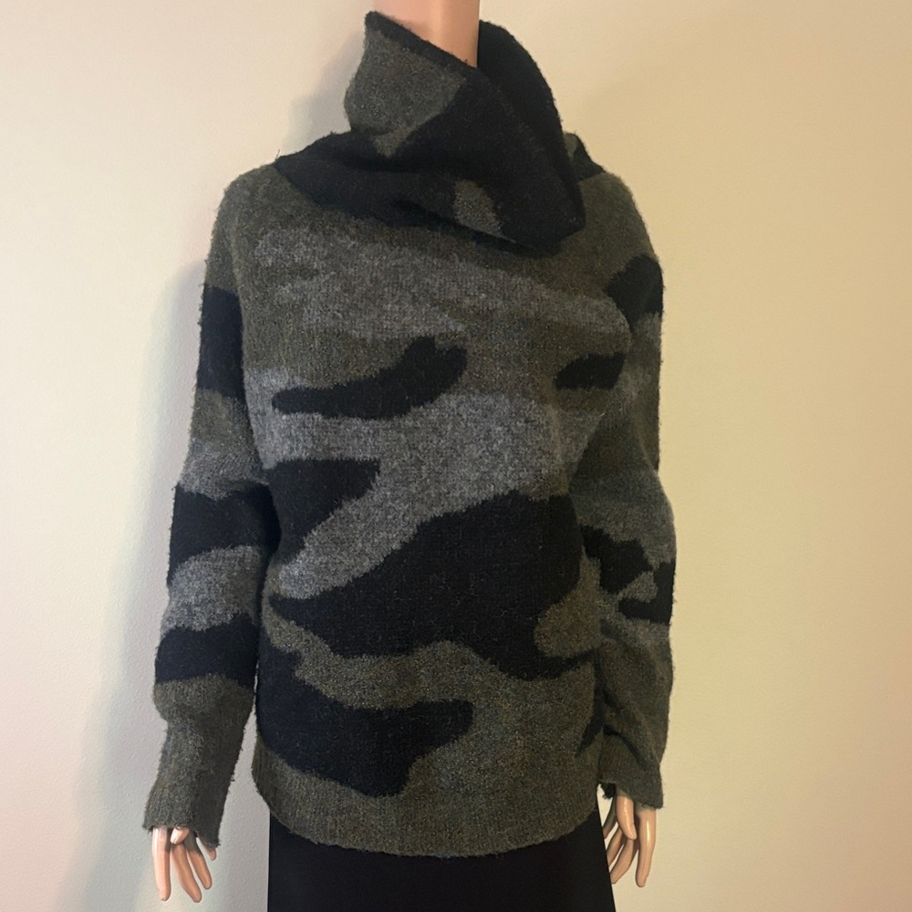 RD Style Olive & Black Camo Cowl Neck Sweater